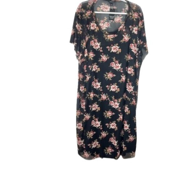 Torrid Womens Mesh Overlay T-Shirt Dress Black Floral Plus 3X New - Picture 1 of 3